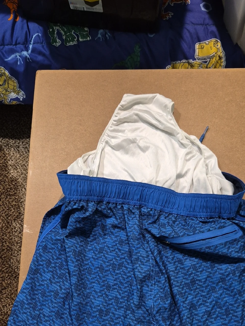 Men's Blue Textured Swim Board Shorts